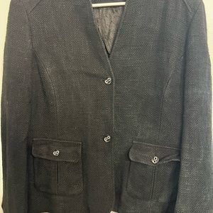 Ellen Tracy Heavy Tweed Long Sleeve V Neck 2 Button Jacket Size 14